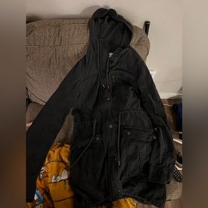 abercrombie & fitch long full zip navy blue soft canvas coat womens size xs